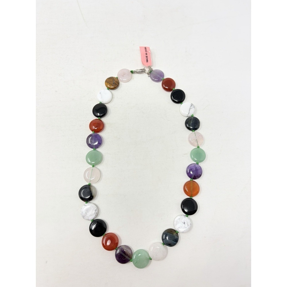 Shop LC Multi Colored Gemstone Round Beads Silvertone Necklace 18 in Long 5572